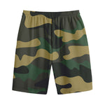 Black And Green Camouflage Print Cotton Shorts