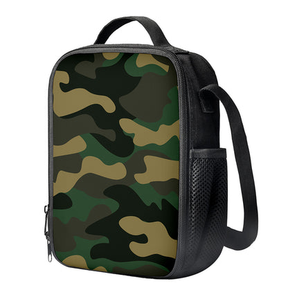Black And Green Camouflage Print Crossbody Lunch Bag