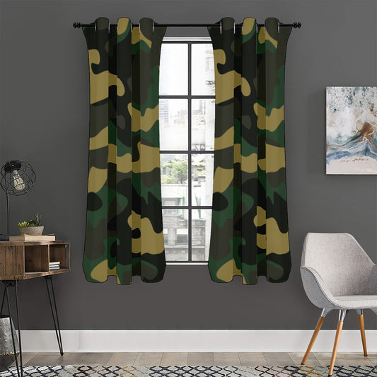 Black And Green Camouflage Print Curtain