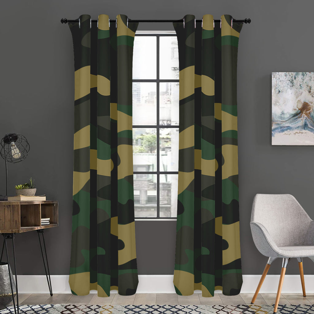Black And Green Camouflage Print Curtain