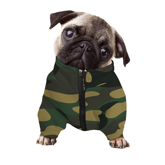 Black And Green Camouflage Print Dog Zip Up Jacket