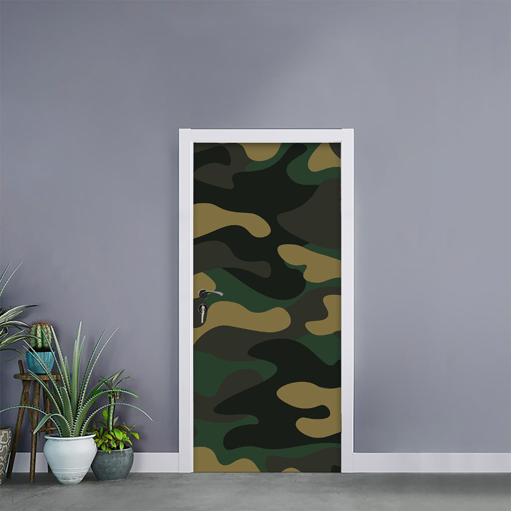 Black And Green Camouflage Print Door Sticker