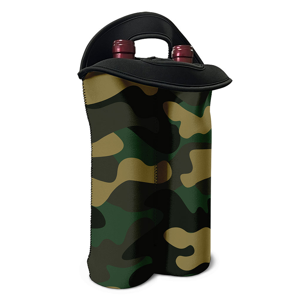 Black And Green Camouflage Print Double Neoprene Wine Tote