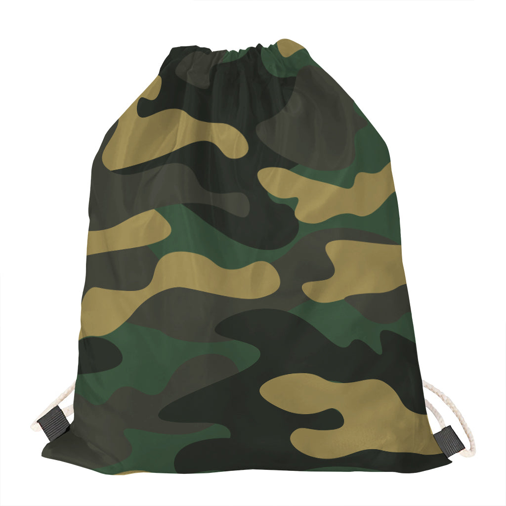 Black And Green Camouflage Print Drawstring Bag