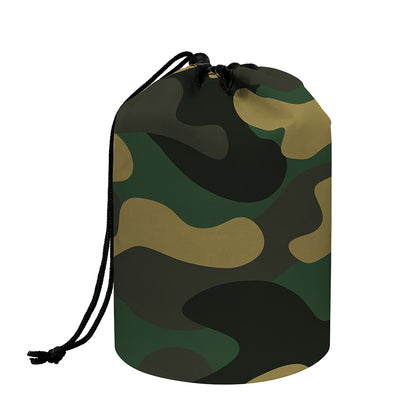 Black And Green Camouflage Print Drawstring Makeup Bag