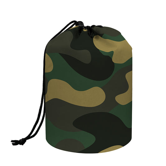 Black And Green Camouflage Print Drawstring Makeup Bag