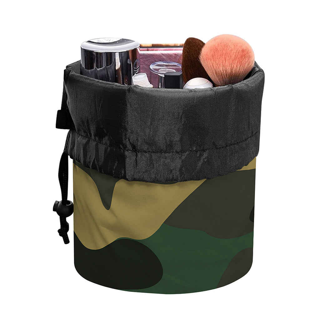Black And Green Camouflage Print Drawstring Makeup Bag
