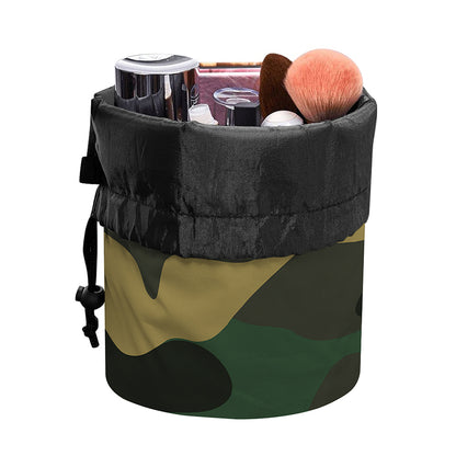 Black And Green Camouflage Print Drawstring Makeup Bag
