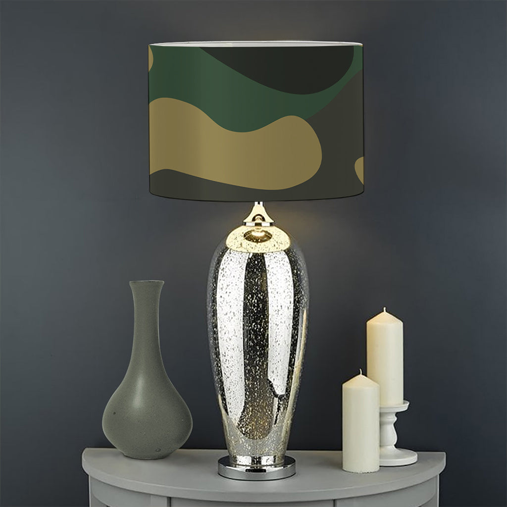 Black And Green Camouflage Print Drum Lamp Shade