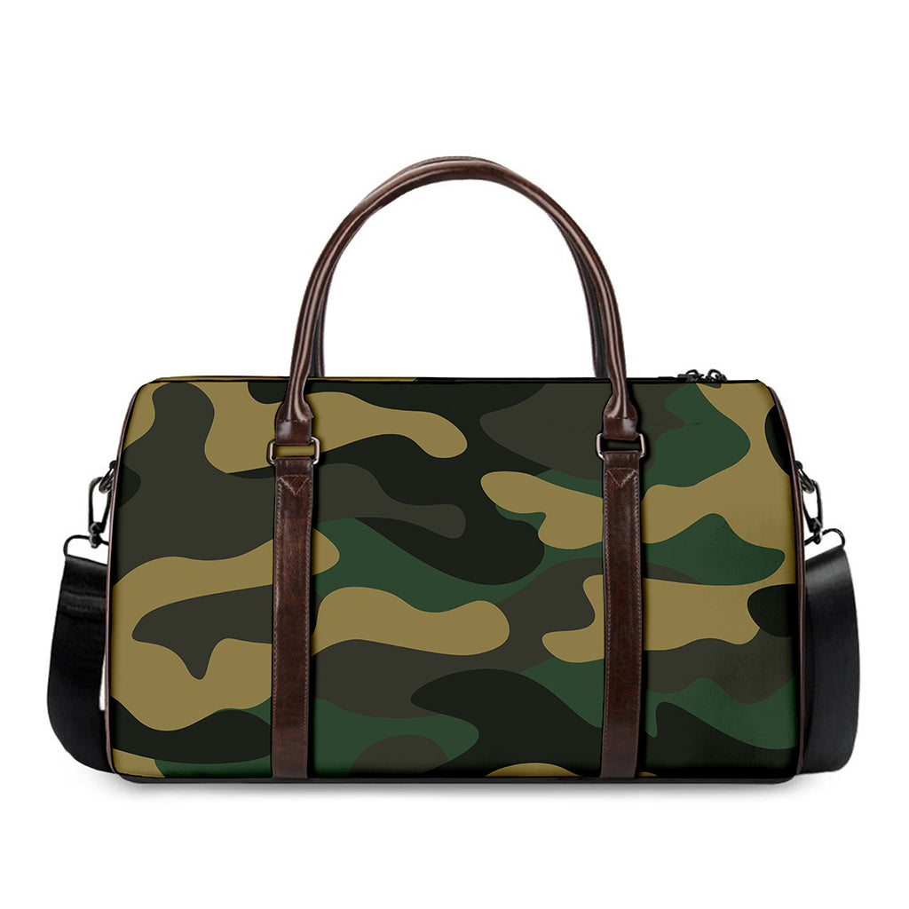 Black And Green Camouflage Print Duffle Bag