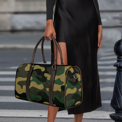 Black And Green Camouflage Print Duffle Bag