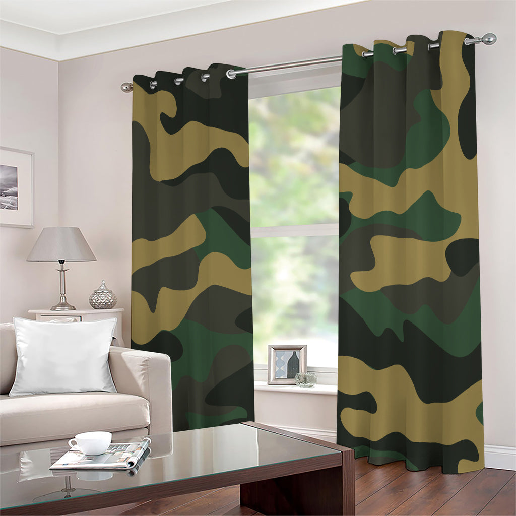 Black And Green Camouflage Print Extra Wide Grommet Curtains