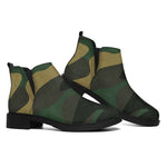 Black And Green Camouflage Print Flat Ankle Boots