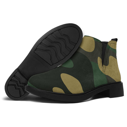 Black And Green Camouflage Print Flat Ankle Boots
