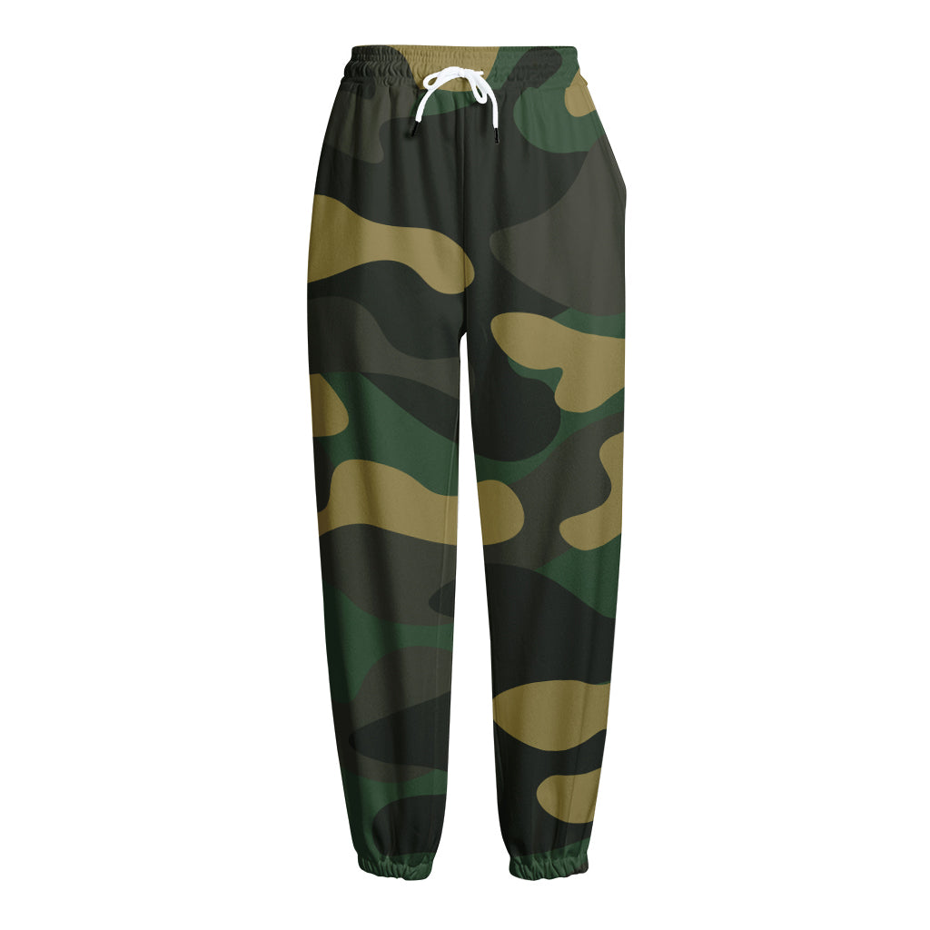 Black And Green Camouflage Print Fleece Lined Knit Pants