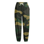 Black And Green Camouflage Print Fleece Lined Knit Pants
