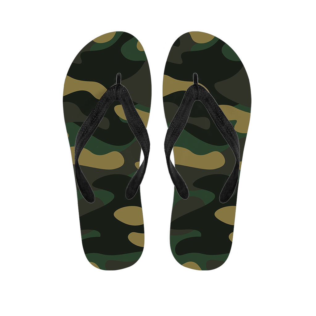 Black And Green Camouflage Print Flip Flops