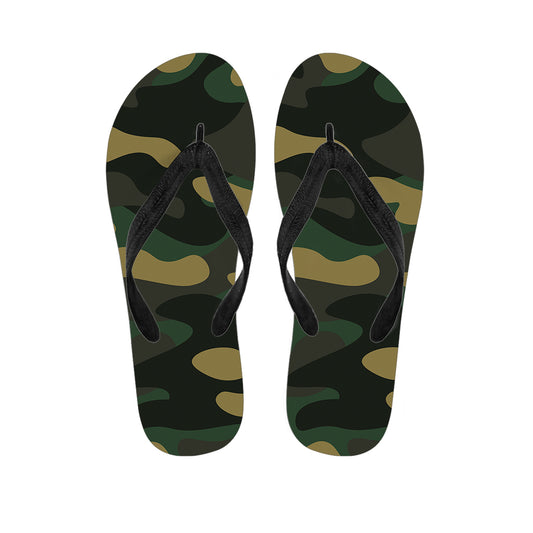 Black And Green Camouflage Print Flip Flops