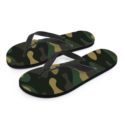 Black And Green Camouflage Print Flip Flops