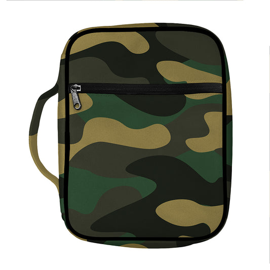 Black And Green Camouflage Print Front Pocket Bible Bag