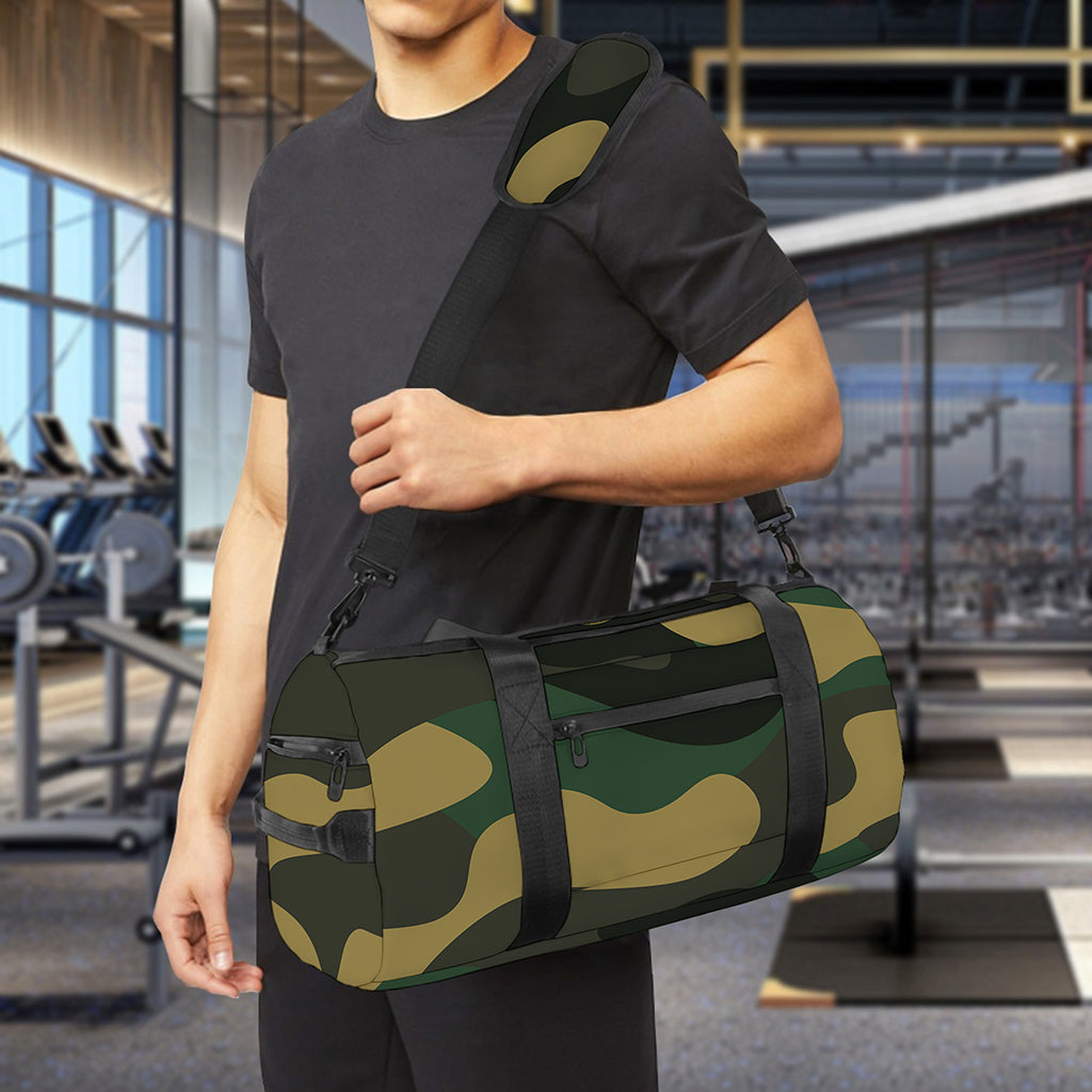 Black And Green Camouflage Print Gym Bag