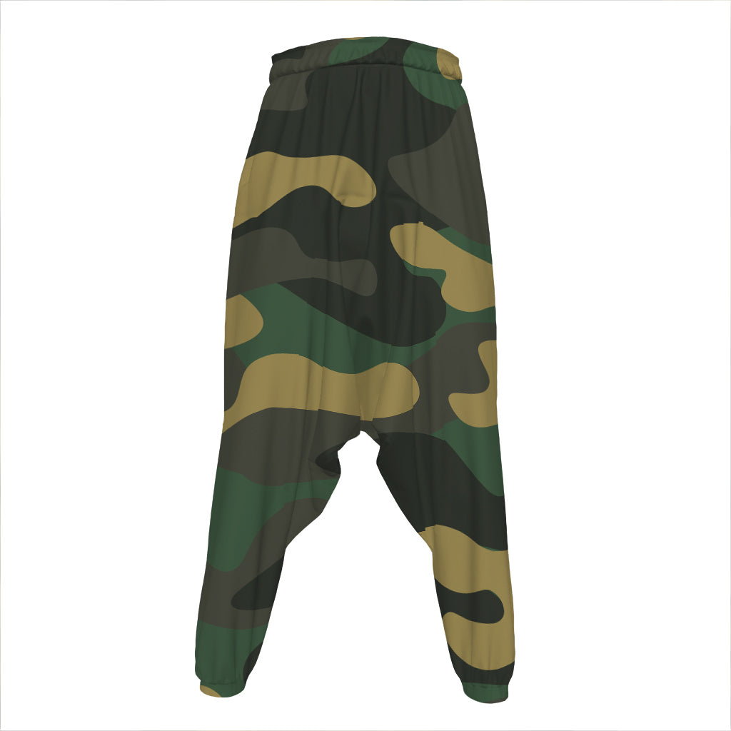 Black And Green Camouflage Print Hammer Pants