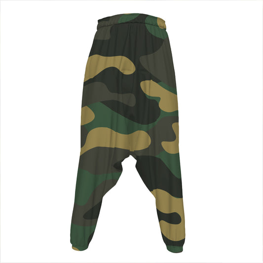 Black And Green Camouflage Print Hammer Pants