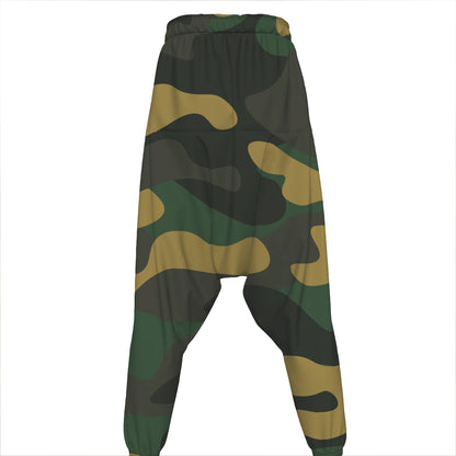 Black And Green Camouflage Print Hammer Pants