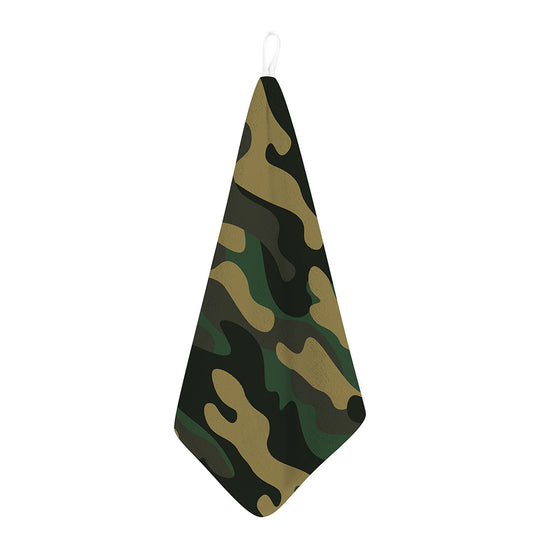 Black And Green Camouflage Print Hand Towel