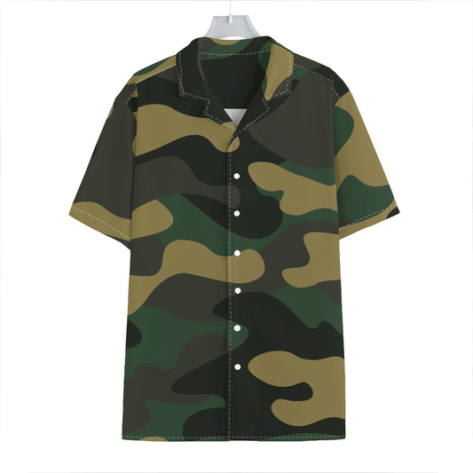 Black And Green Camouflage Print Hawaiian Shirt