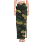 Black And Green Camouflage Print High Slit Maxi Skirt