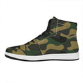Black And Green Camouflage Print High Top Leather Sneakers