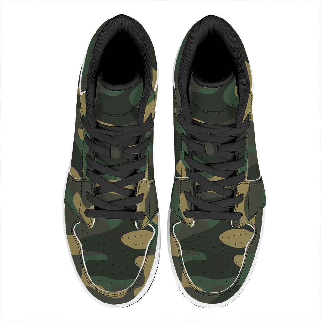 Black And Green Camouflage Print High Top Leather Sneakers