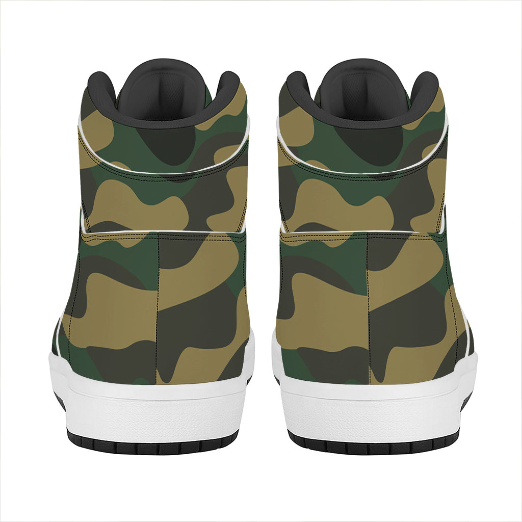 Black And Green Camouflage Print High Top Leather Sneakers
