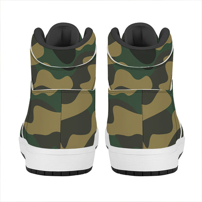 Black And Green Camouflage Print High Top Leather Sneakers
