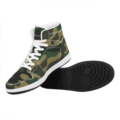 Black And Green Camouflage Print High Top Leather Sneakers