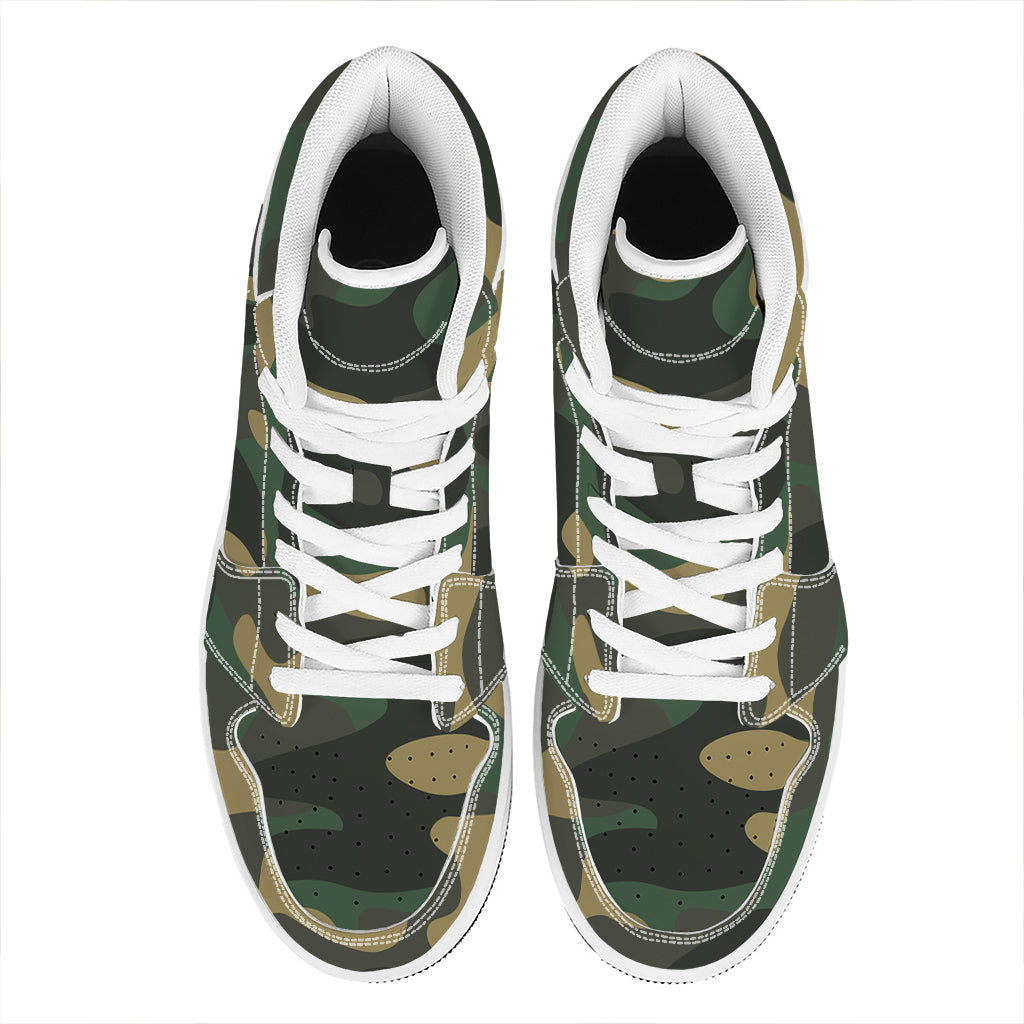 Black And Green Camouflage Print High Top Leather Sneakers