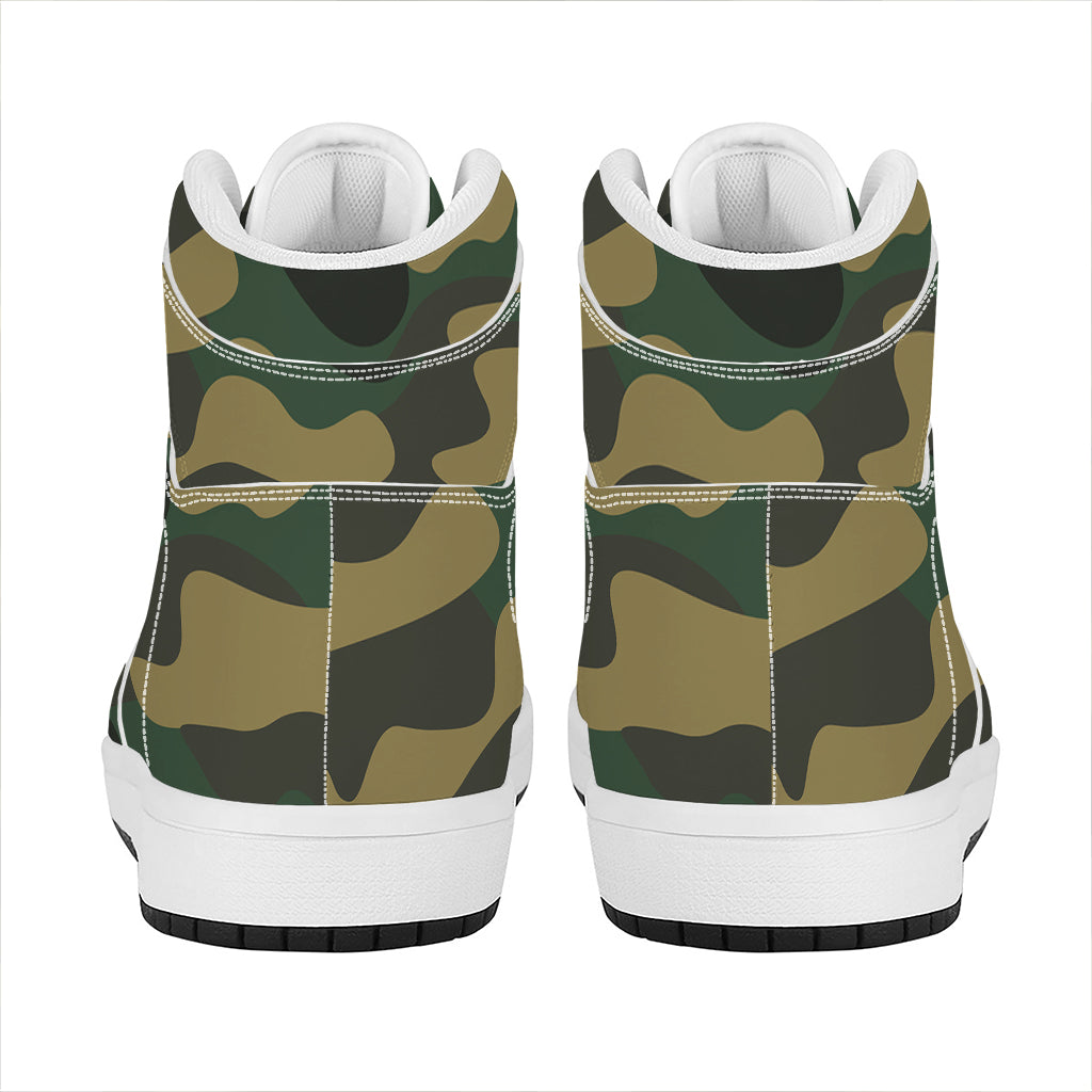 Black And Green Camouflage Print High Top Leather Sneakers