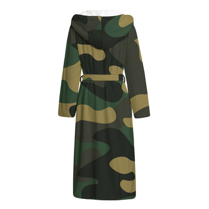 Black And Green Camouflage Print Hooded Bathrobe