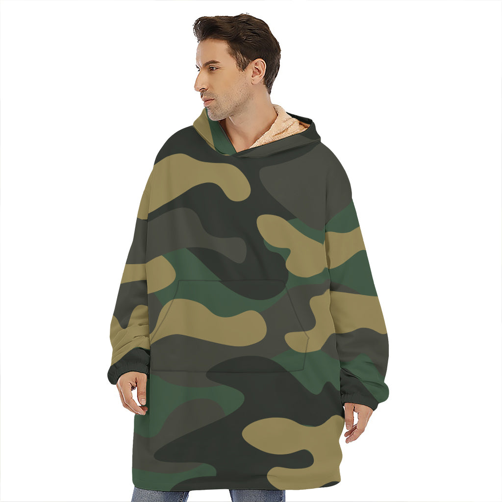 Black And Green Camouflage Print Hoodie Blanket