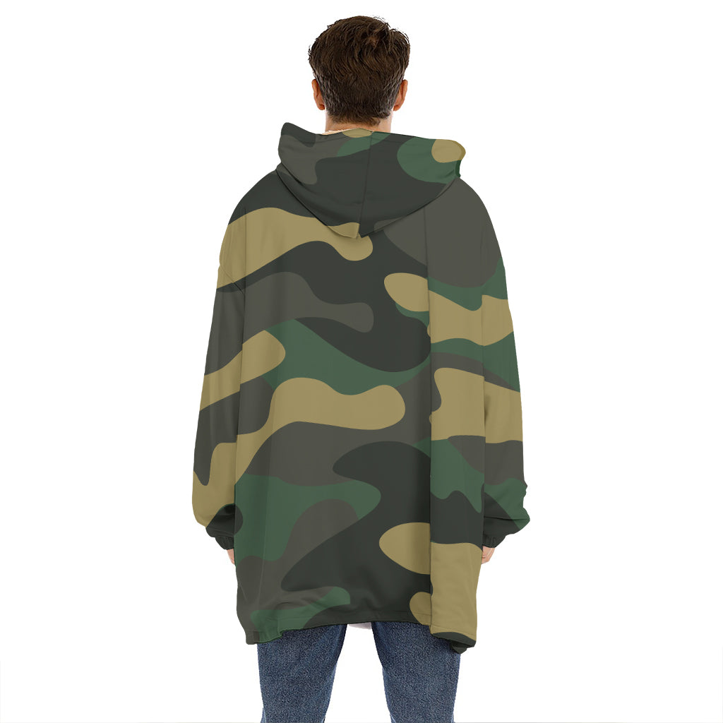 Black And Green Camouflage Print Hoodie Blanket