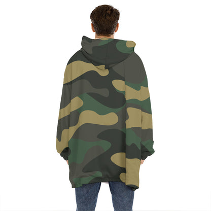 Black And Green Camouflage Print Hoodie Blanket