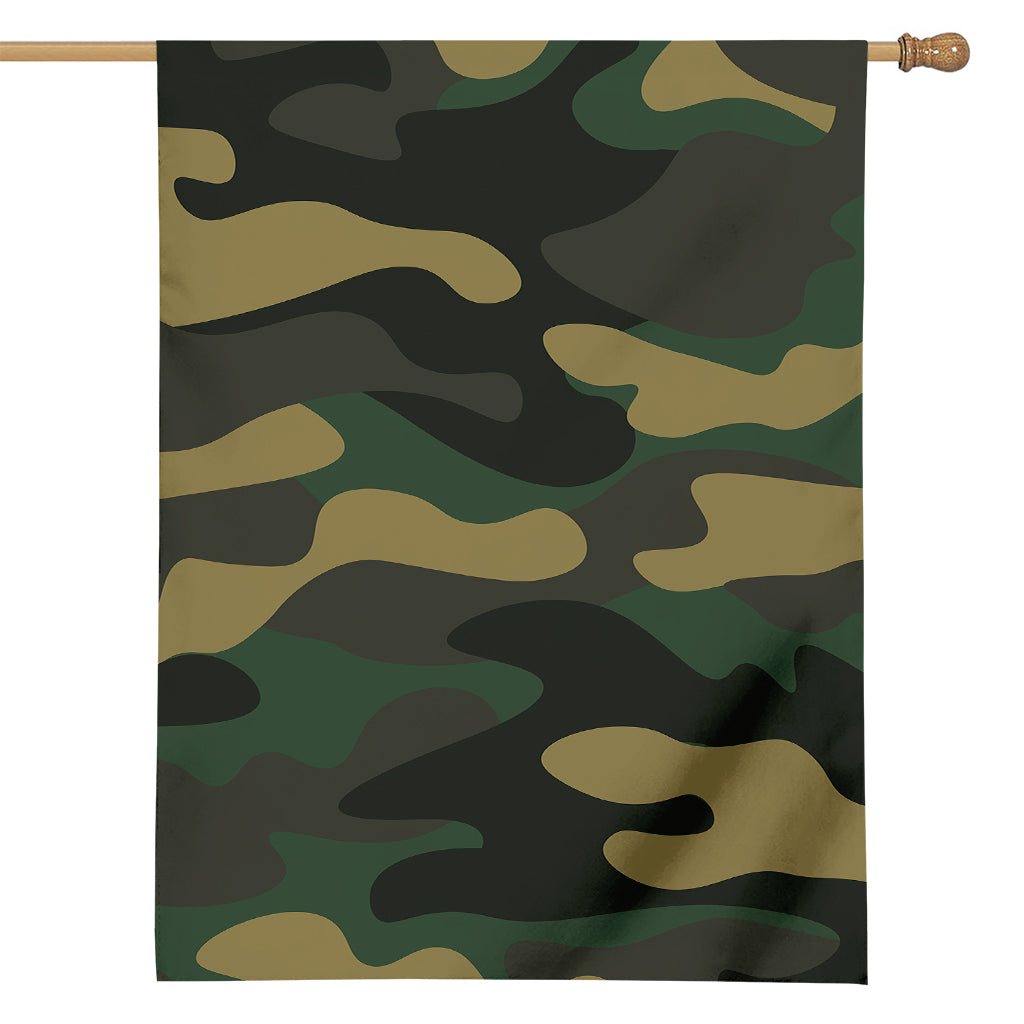 Black And Green Camouflage Print House Flag