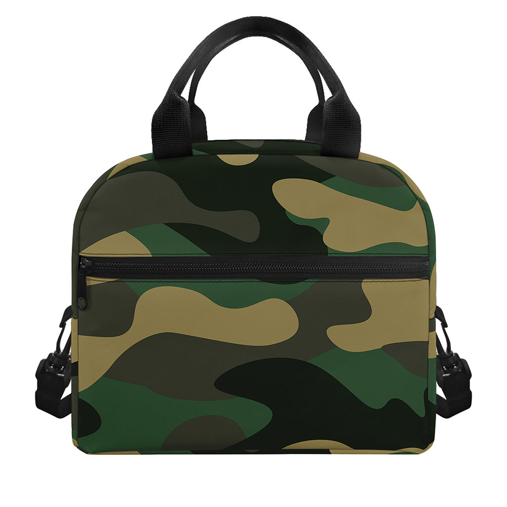 Black And Green Camouflage Print Insulated Lunch Bag