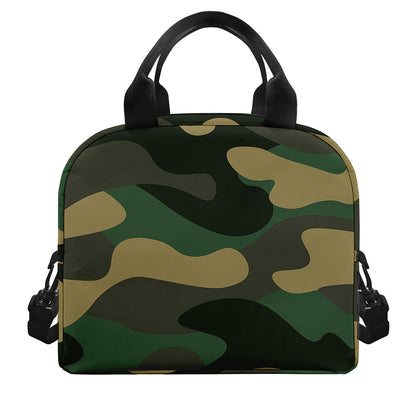 Black And Green Camouflage Print Insulated Lunch Bag