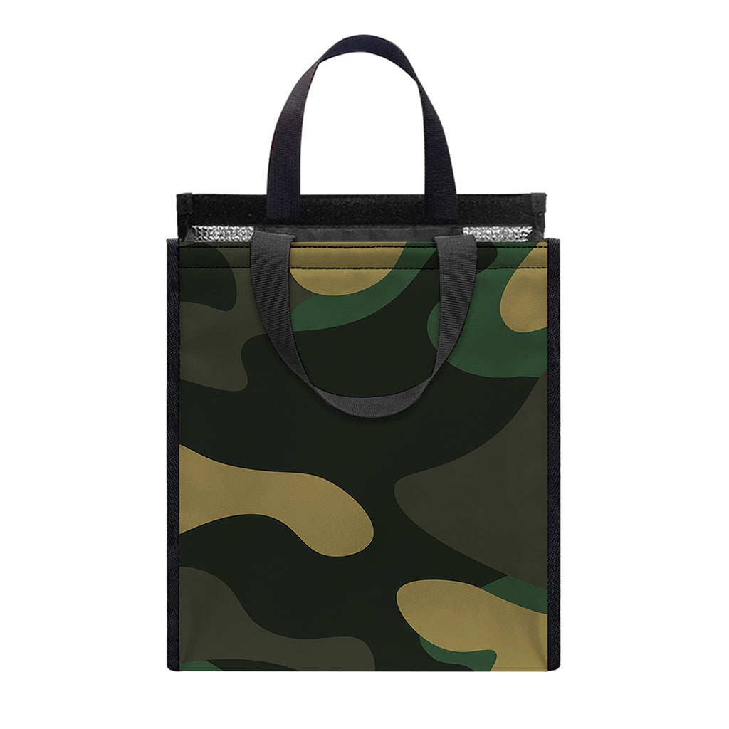 Black And Green Camouflage Print Insulated Lunch Tote