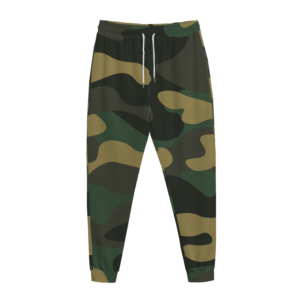 Black And Green Camouflage Print Jogger Pants