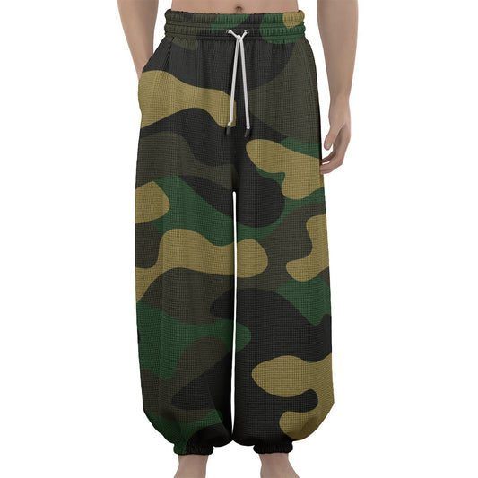Black And Green Camouflage Print Lantern Pants