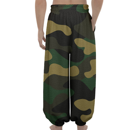 Black And Green Camouflage Print Lantern Pants