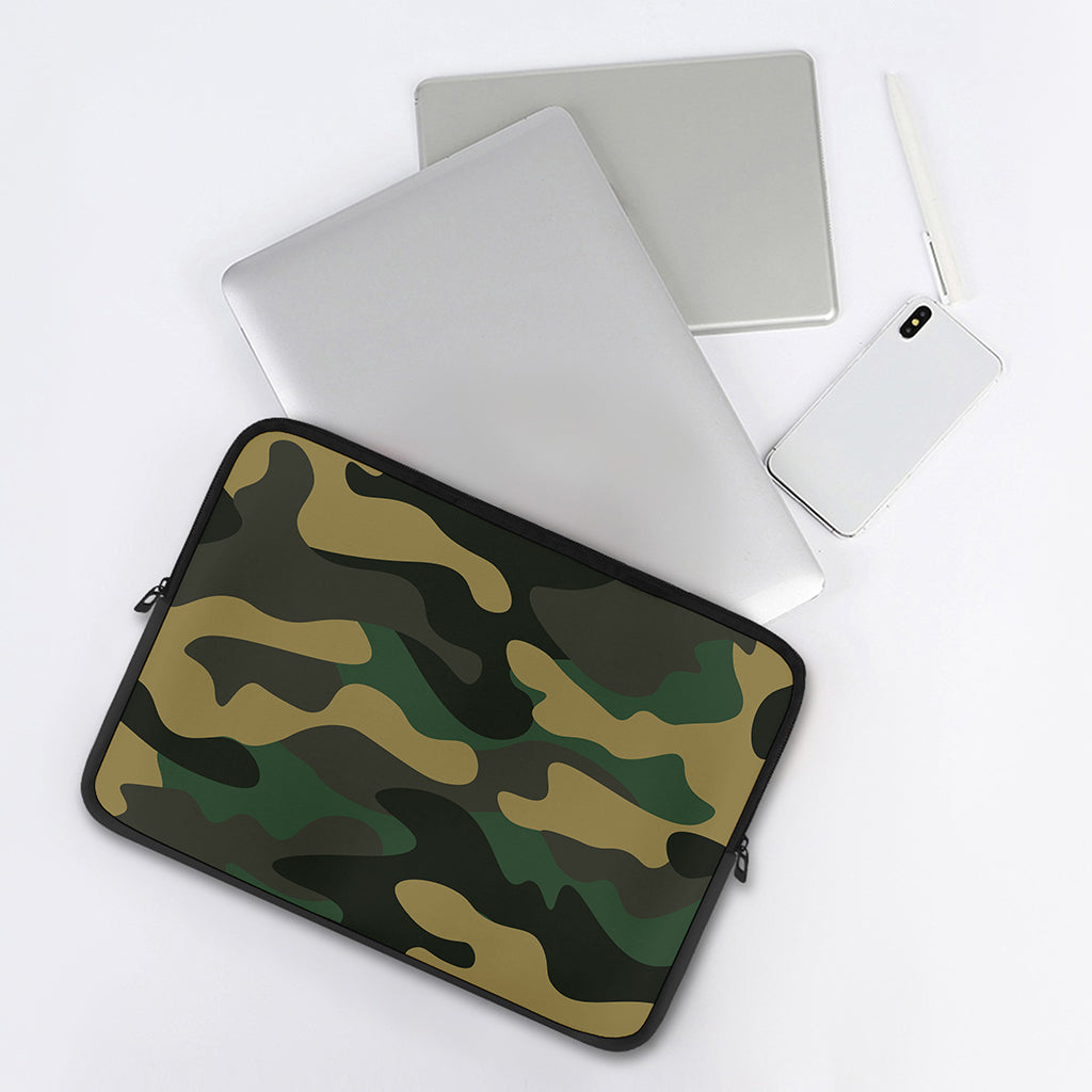 Black And Green Camouflage Print Laptop Sleeve
